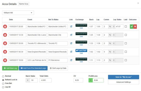 Acca Catcher - calculator page