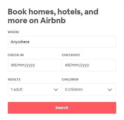 Airbnb search box